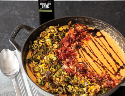 Creamy Polenta With Crispy Pancetta, Brussel Sprouts, And Corn